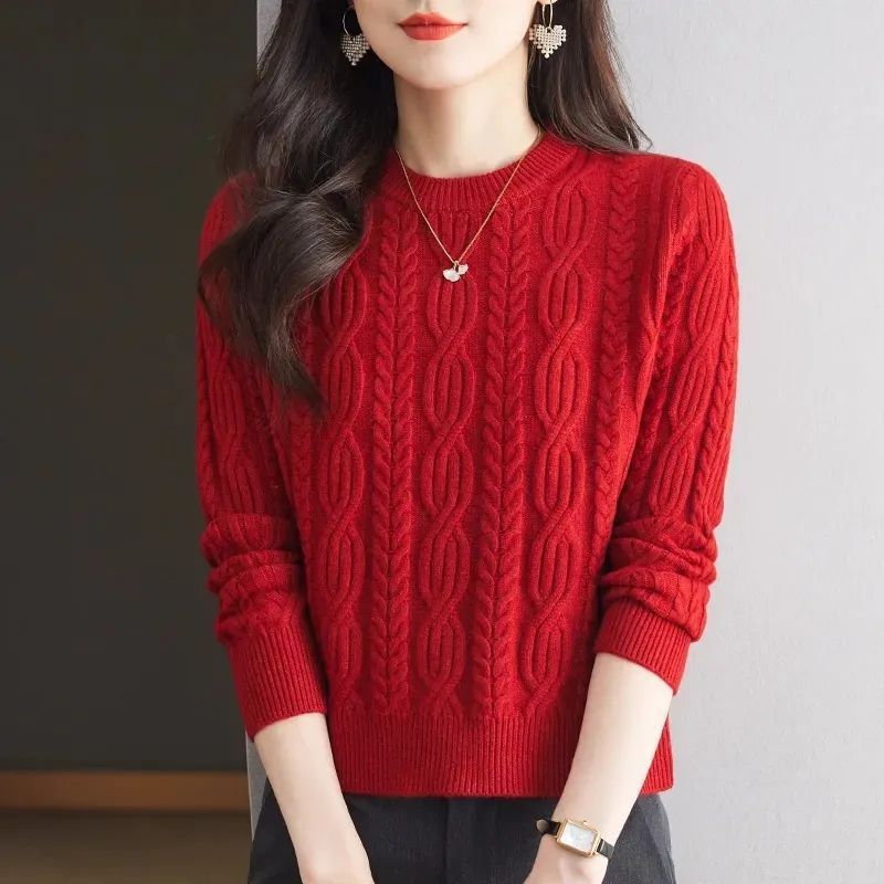 Damen Strickpullover mit Zopfmuster und hohem Kragen Drune