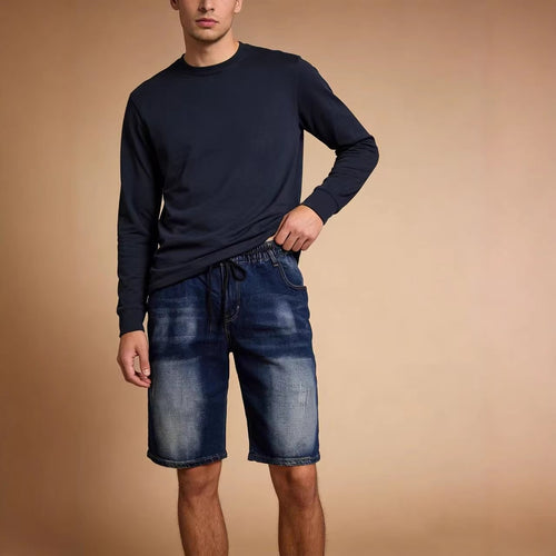 Herren bequeme Denim-Shorts mit elastischem Bund und lässigem Design Drune
