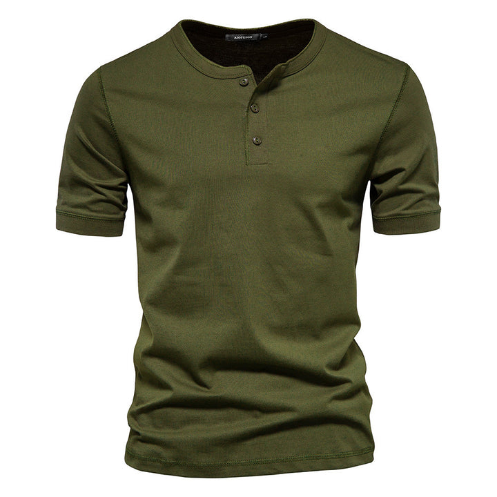Herren nan schmal geschnittenes Kurzarmshirt mit kurzer Knopfleiste und geripptem Kragen aus Baumwollmix Drune