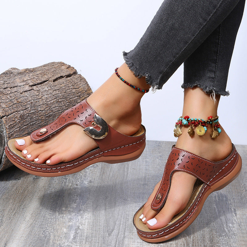 Damen Bequeme Zehentrenner-Sandalen mit verstellbarem Riemen und gepolsterter Sohle Drune