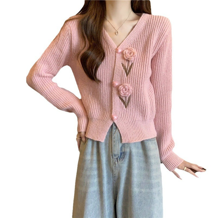 Damen Strickjacke mit floralen Applikationen Drune