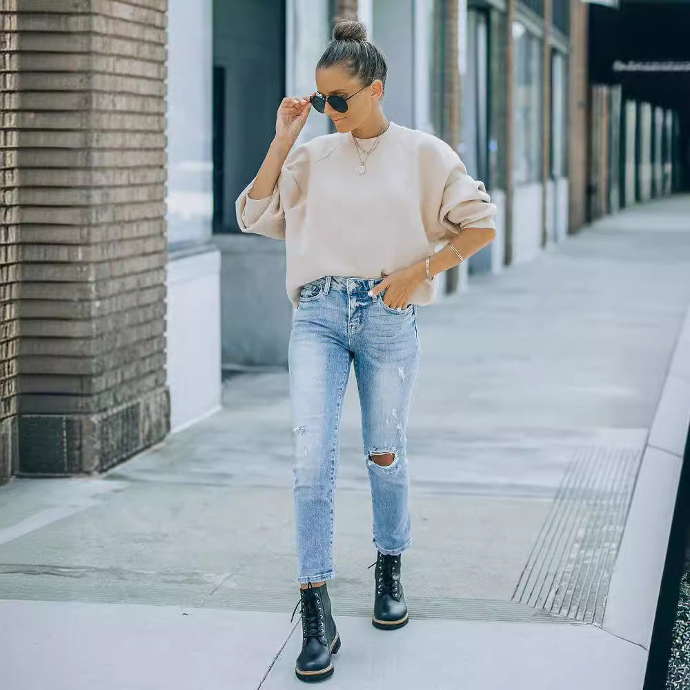 Damen modischer Sweatshirt mit Ballonärmeln Drune