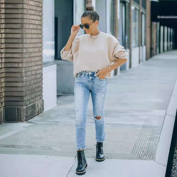 Damen modischer Sweatshirt mit Ballonärmeln Drune