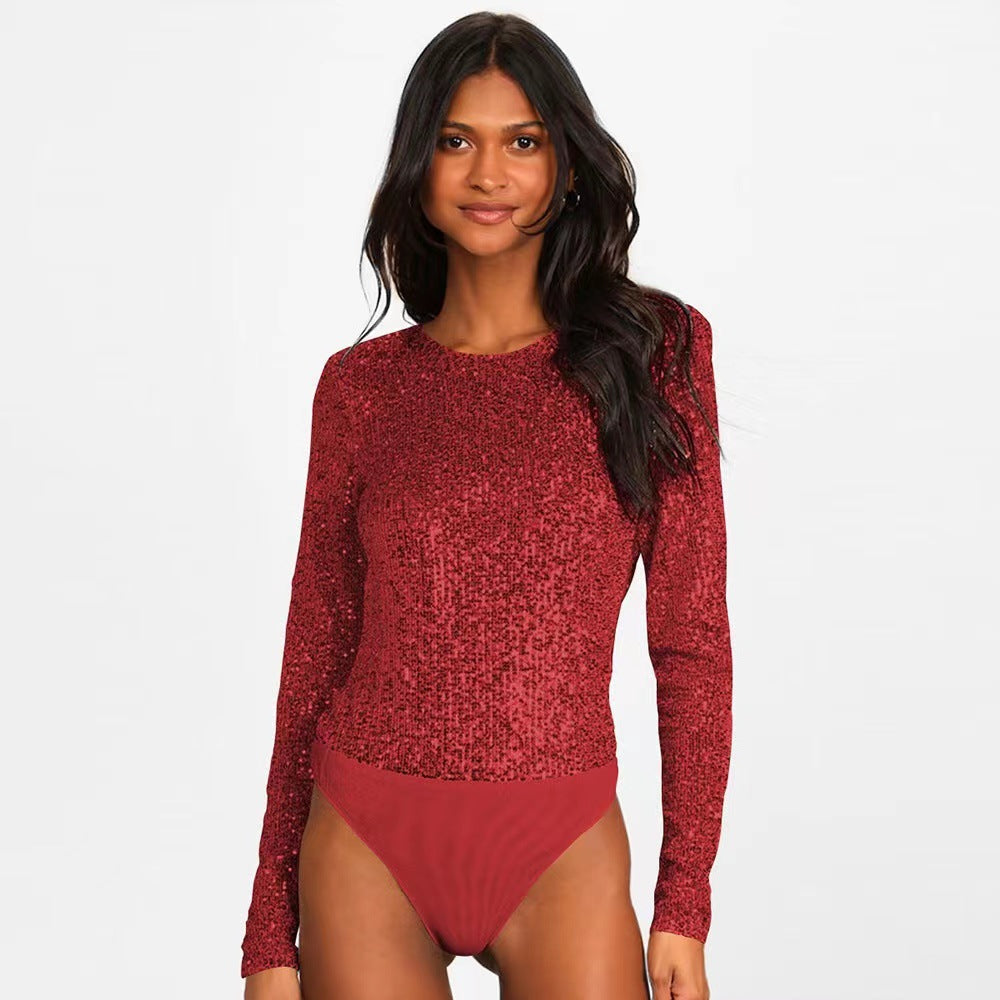 Damen Funktionsreicher Pailletten-Bodysuit mit langem Arm Drune
