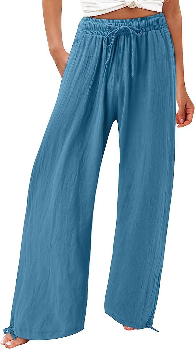 Damen Weite Sommerhose aus leichtem Material mit verstellbarem Bund Drune