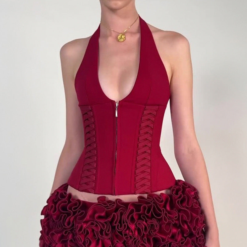 Damen-Haltertop mit raffinierten Zipp-Details und Baumwollmix Drune