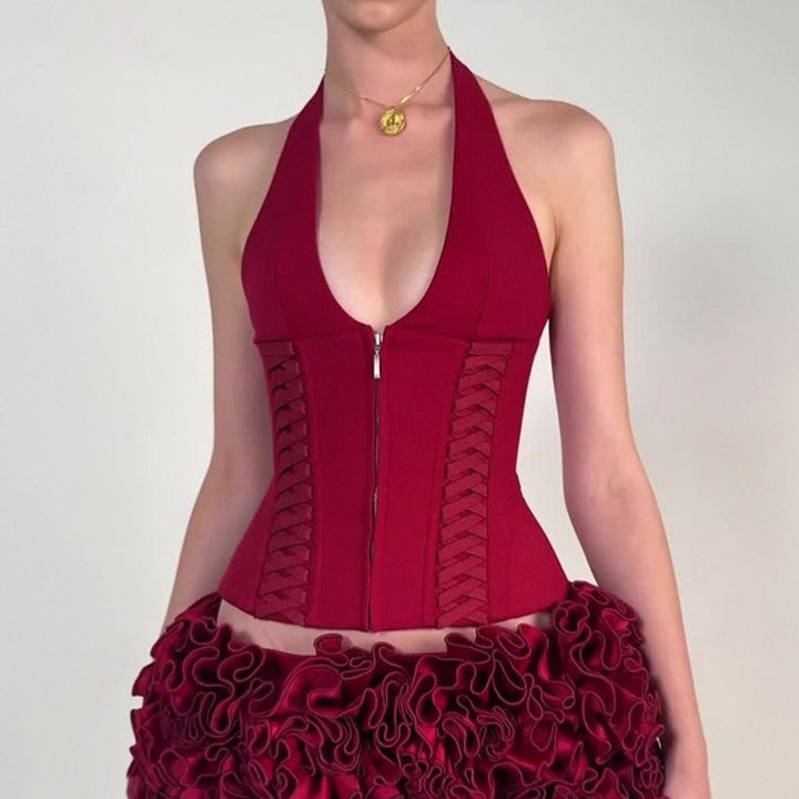 Damen-Haltertop mit raffinierten Zipp-Details und Baumwollmix Drune