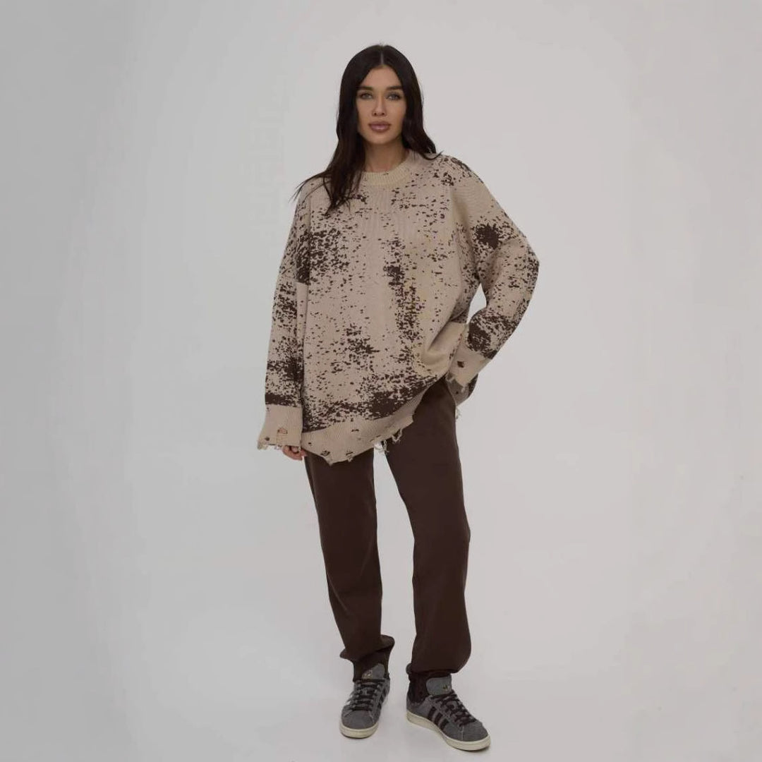 Damen lässiger Strickpullover mit modischen Riss-Details Drune