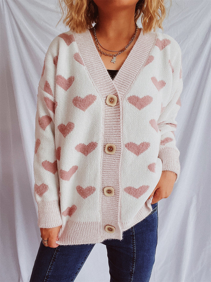 Damen Strickjacke mit herzförmigem Muster und Knopfdetails Drune