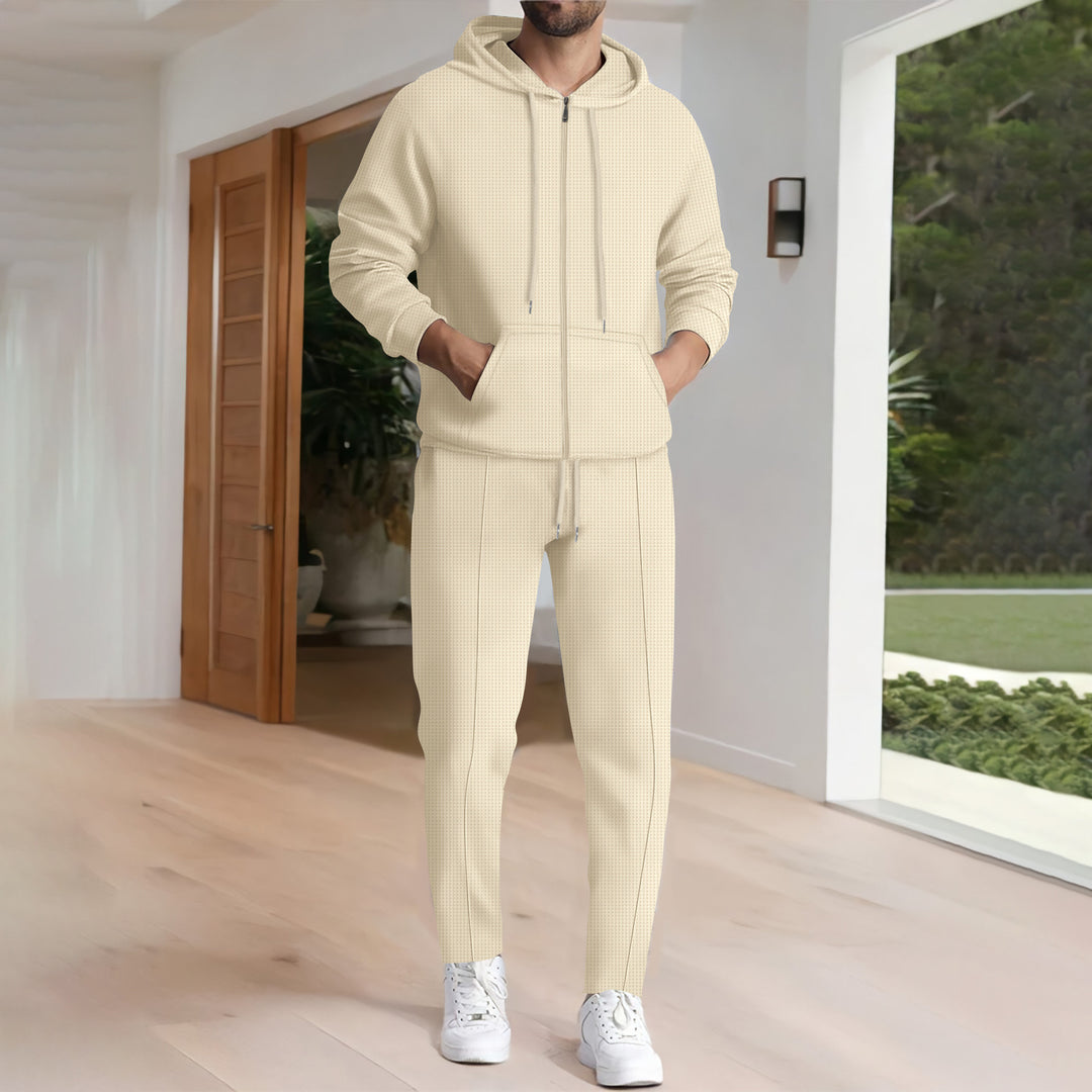 Herren nan Struktur-Fleece Zip-Hoodie mit Kängurutaschen und schmal zulaufender Jogginghose Drune