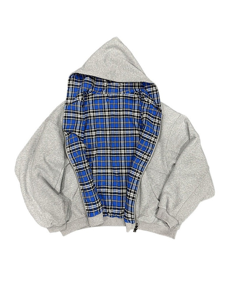Damen lässige Kapuzenjacke mit kariertem Innenfutter Drune
