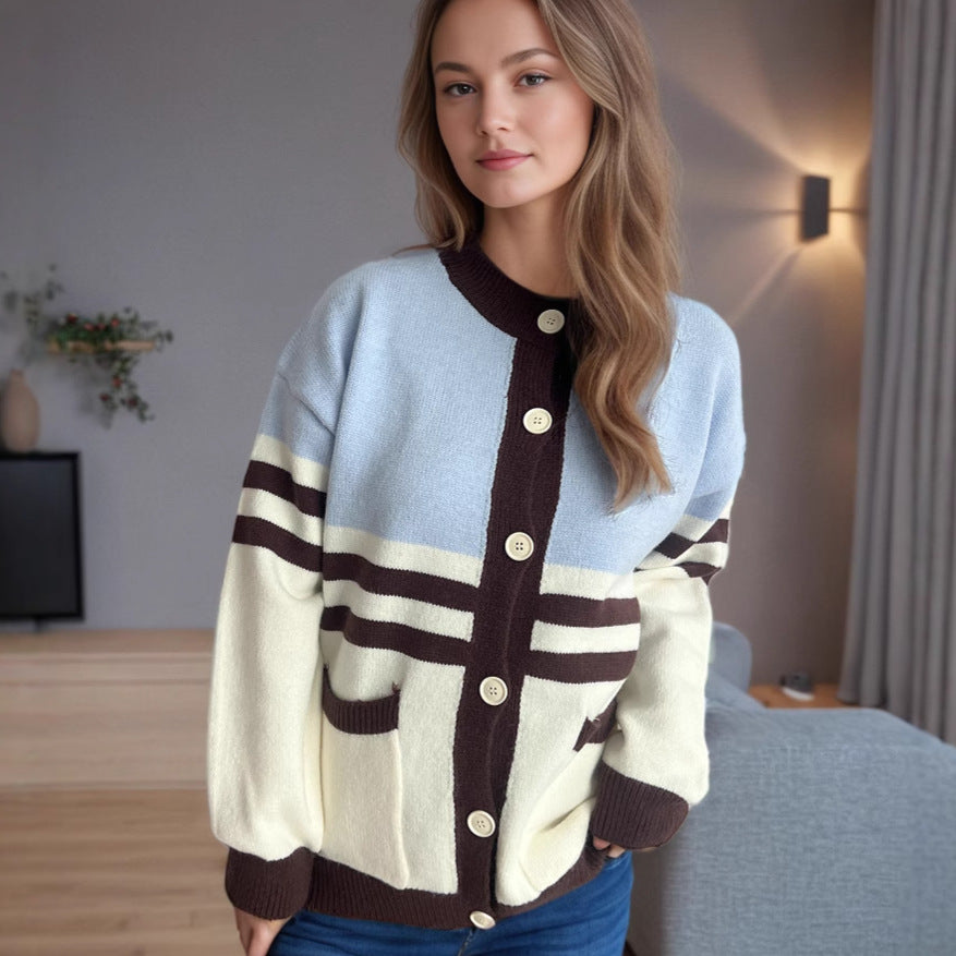Damen Strickjacke mit modischen Streifen und praktischen Taschen Drune
