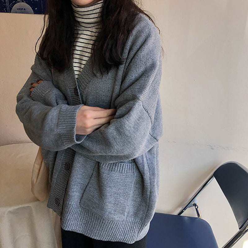 Damen lässiger Strickcardigan mit dekorativen Knopfdetails und oversized Passform Drune