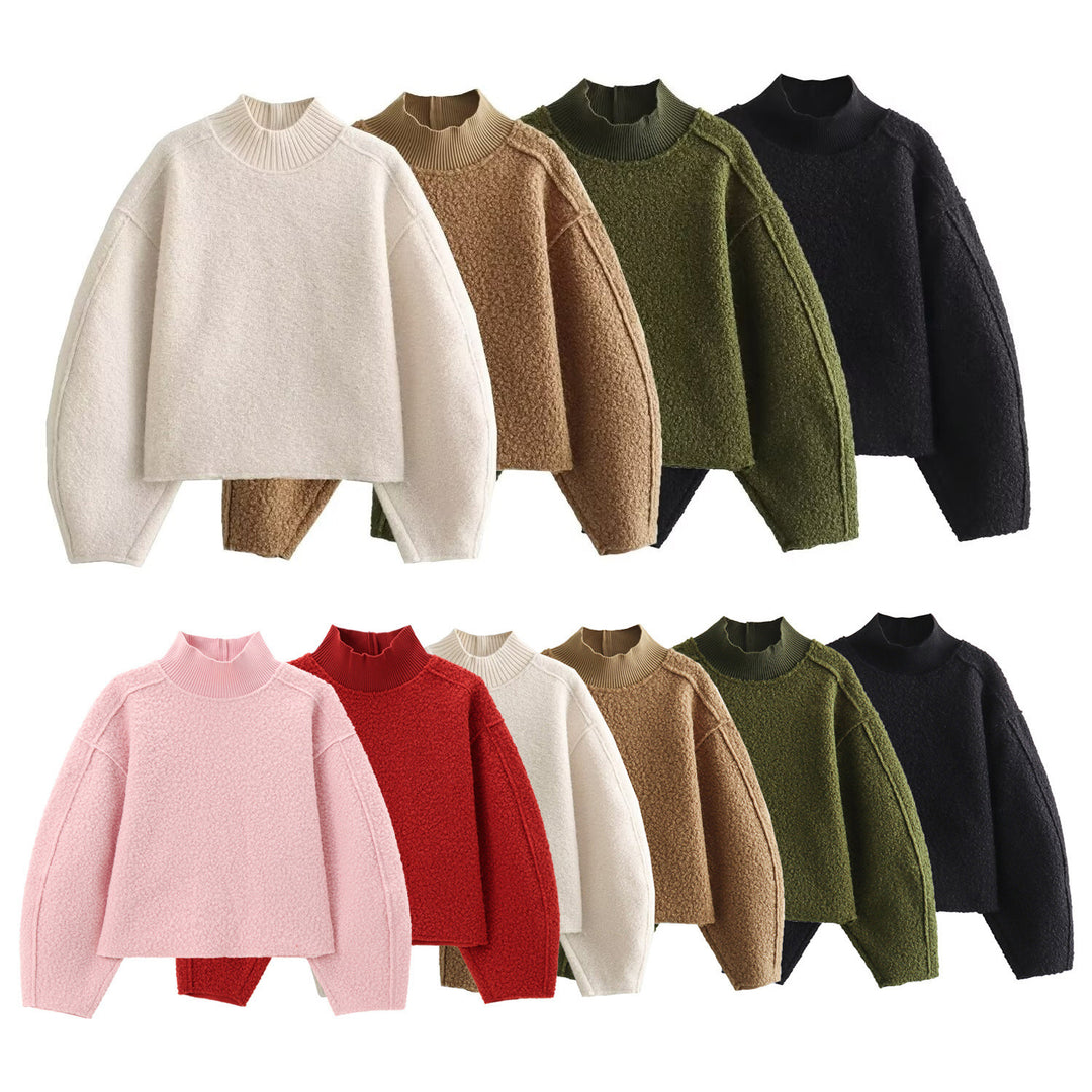 Damen Kuscheliger Pullover mit hohem Kragen und überschnittenen Schultern Drune