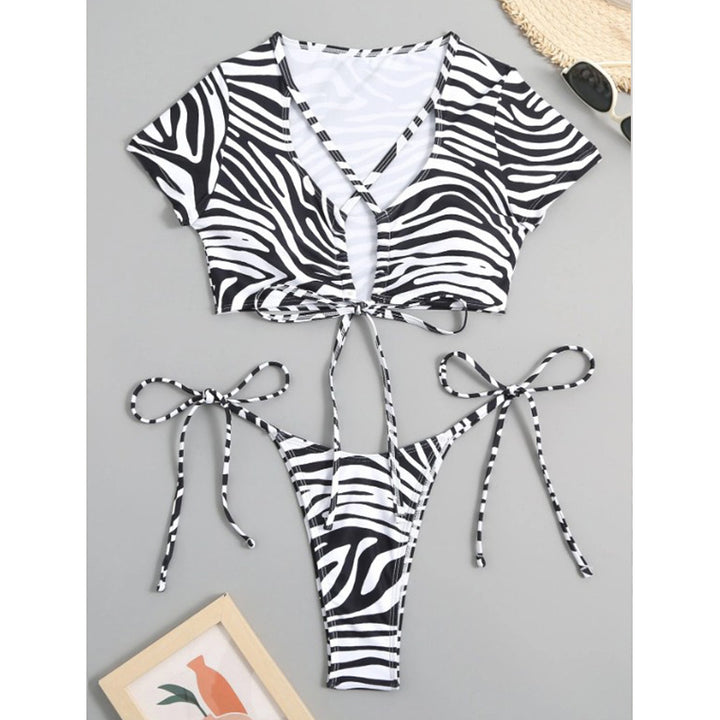 Damen Bikini-Set mit stylischen Schnürdetails und aufregendem Zebra-Muster Drune