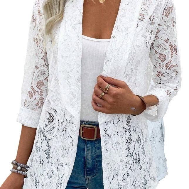 Damen leichte Spitzenjacke mit lässigem Schnitt und offene Front Drune
