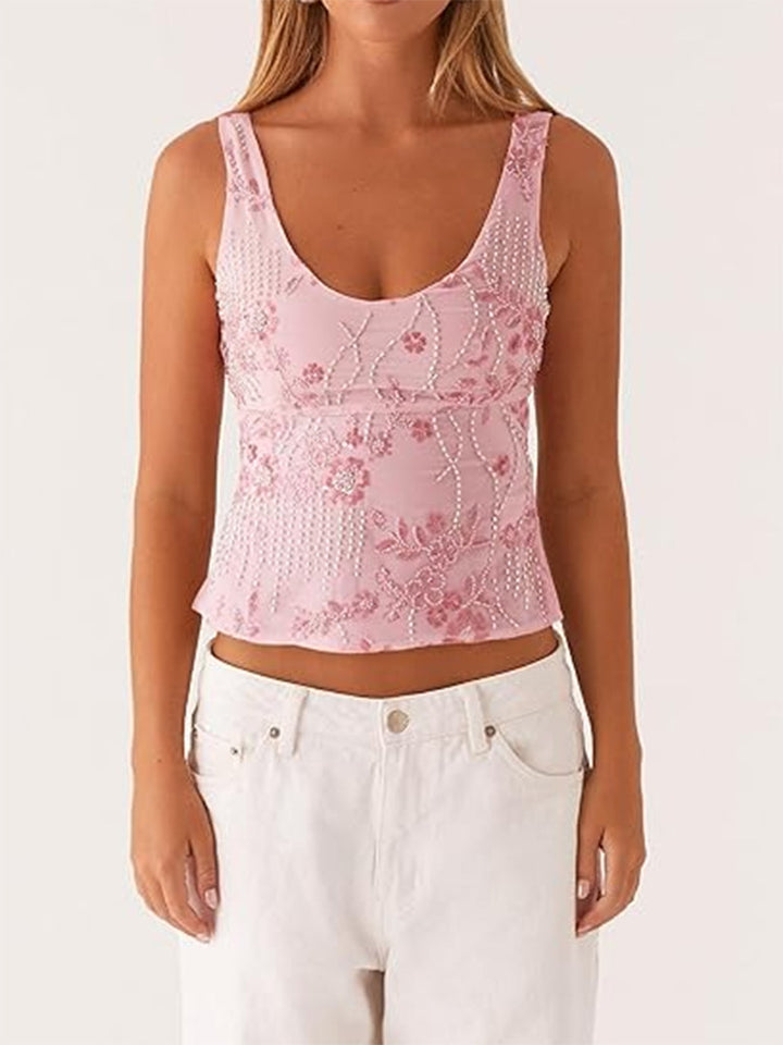 Damen Couture-Oberteil mit floralem Strassdesign und figurbetontem Schnitt Drune