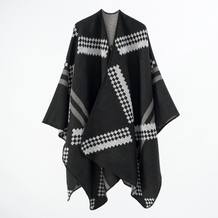 Damen Wickelponcho mit modernem geometrischem Muster und qualitativ hochwertiger Verarbeitung Drune
