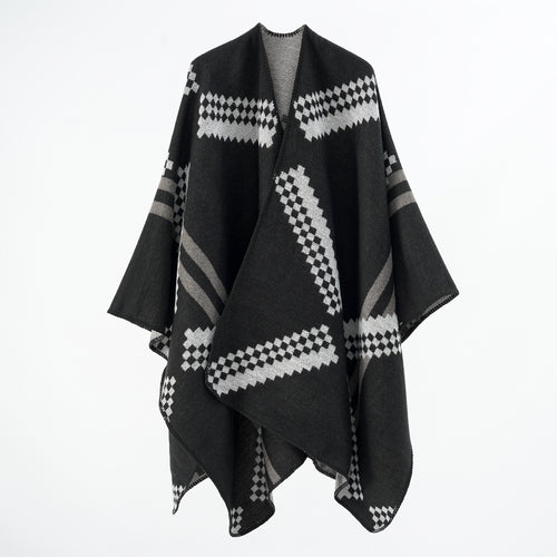 Damen Wickelponcho mit modernem geometrischem Muster und qualitativ hochwertiger Verarbeitung Drune