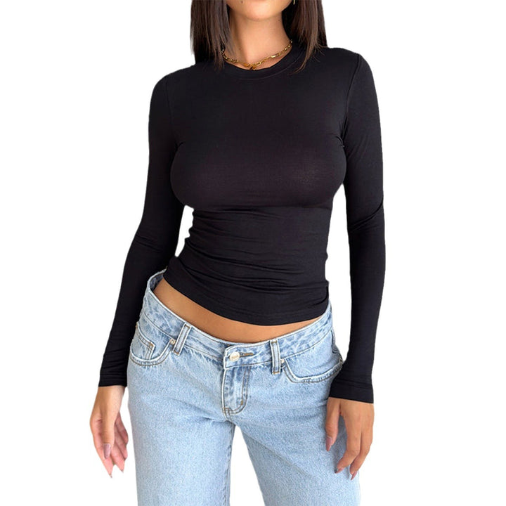 Damen hautenges Langarmshirt mit elegantem Rundhalsausschnitt Drune