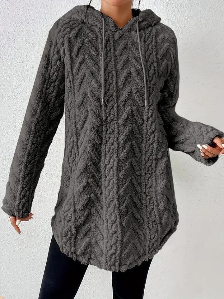 Damen Flauschiger Kapuzenpullover mit Zopfdesign Drune