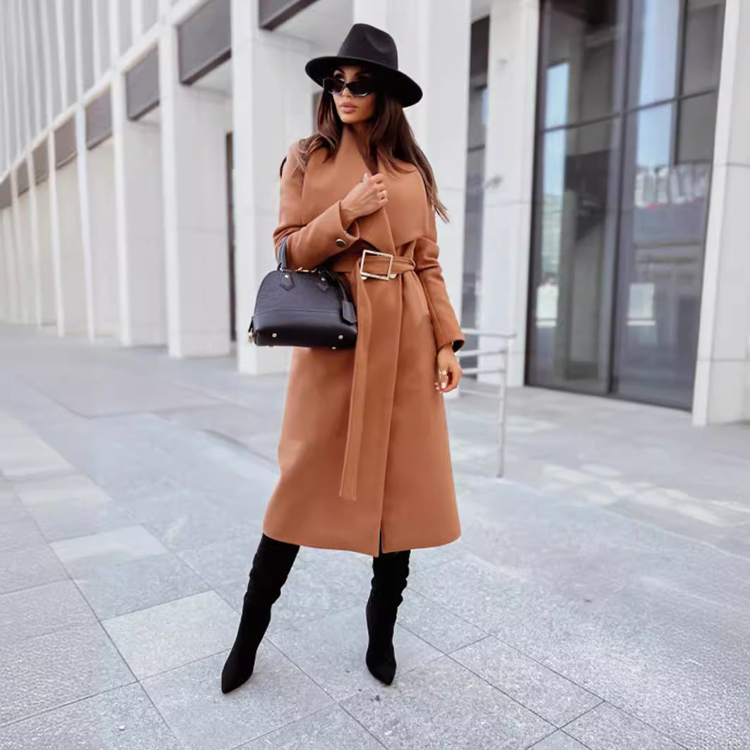 Damen eleganter Trenchcoat mit Gürtel und hochwertiger Verarbeitung Drune