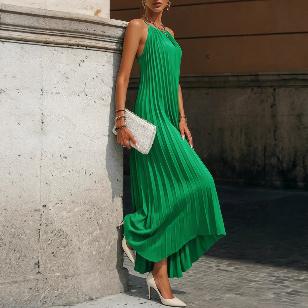 Damen Plissiertes Maxikleid mit verstellbaren Spaghetti-Trägern Drune