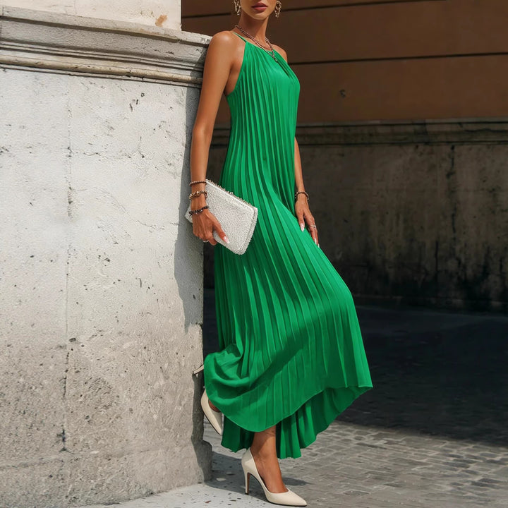 Damen Plissiertes Maxikleid mit verstellbaren Spaghetti-Trägern Drune