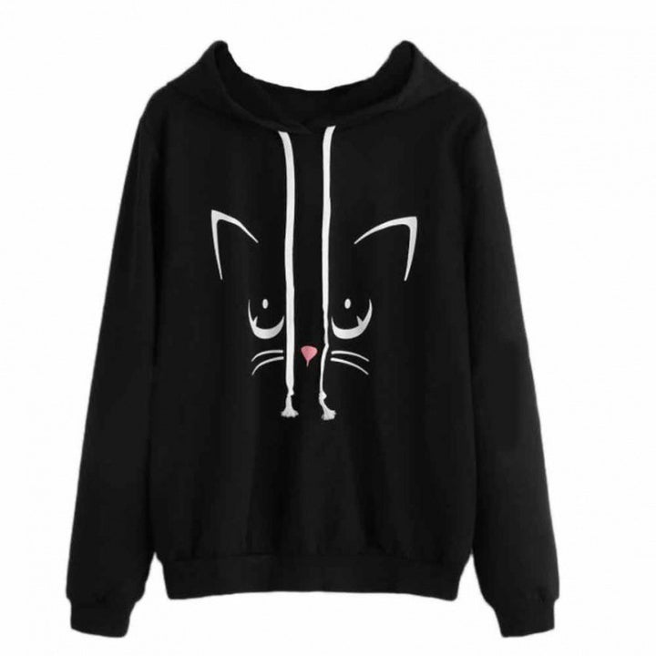 Damen Kapuzenpullover mit Katzengesicht und Kängurutasche Drune