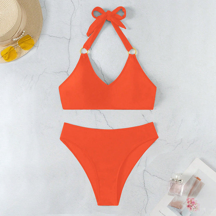 Damen Triangel-Bikini mit verstellbaren Riemen und elegantem Ringdetail Drune