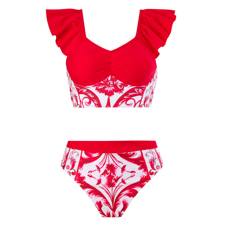 Damen Bikini-Set mit modischem Wickelrock und charmanten Rüschen Drune