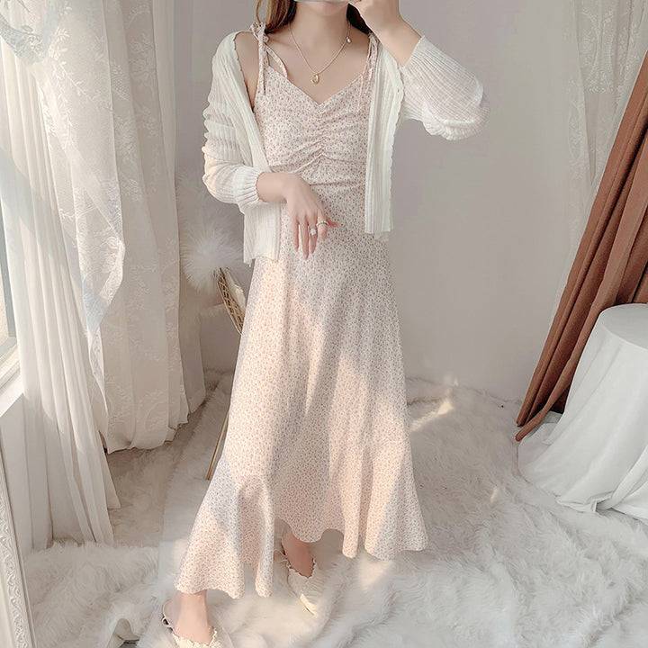Damen Sommerkleid mit geflochtenen Trägern und Rüschendetails Drune