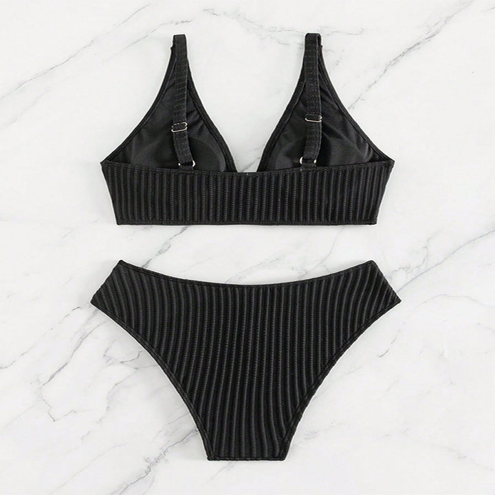 Damen Hochgeschnittenes Triangel-Bikini-Set mit strukturiertem Stoff Drune