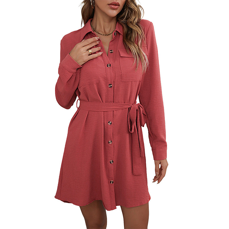 Damen Hemdblusenkleid mit taillierbarem Gürtel und eleganten Knopfdetails Drune
