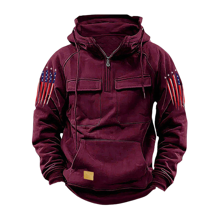 Herren nan Kapuzenpullover mit Halbzip, Cargo-Brusttaschen und Kängurutasche Drune
