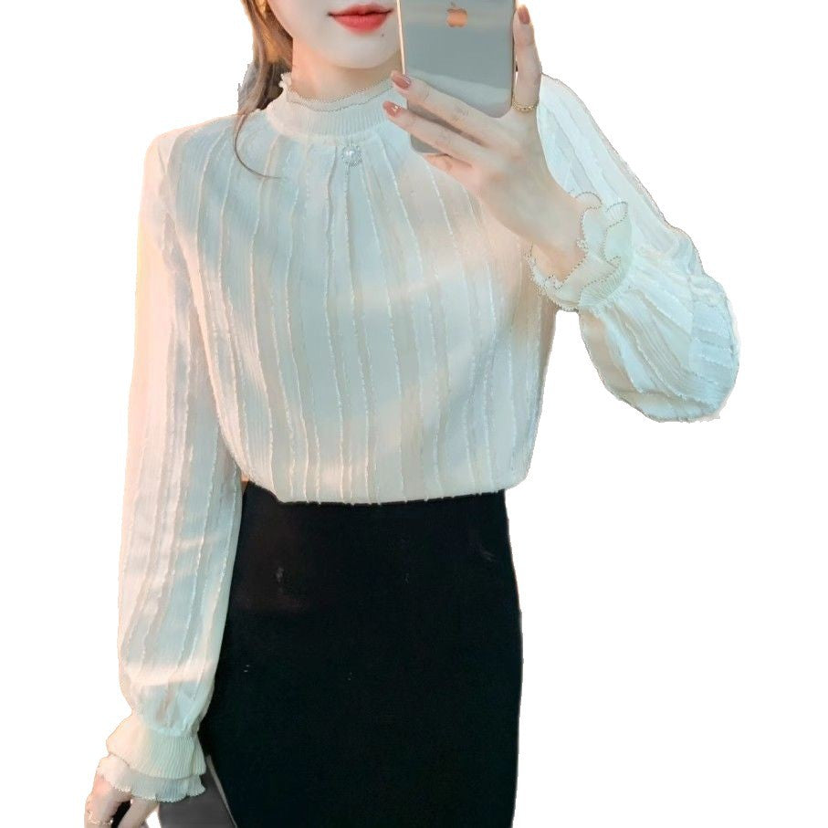 Damen elegante Bluse mit strukturiertem Design und Rüschenabschluss Drune