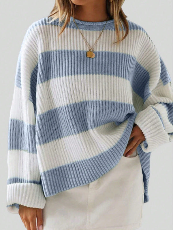 Damen Grob gestrickter Pullover mit modernem Streifenmuster und lässigem Schnitt Drune