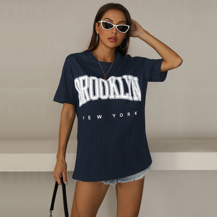 Damen oversized T-Shirt mit trendigem Brooklyn-Print Drune