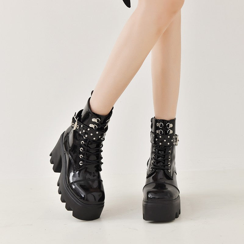 Damen High-Top Stiefeletten mit modischem Schnallen-Detail und robustem Plateau Drune
