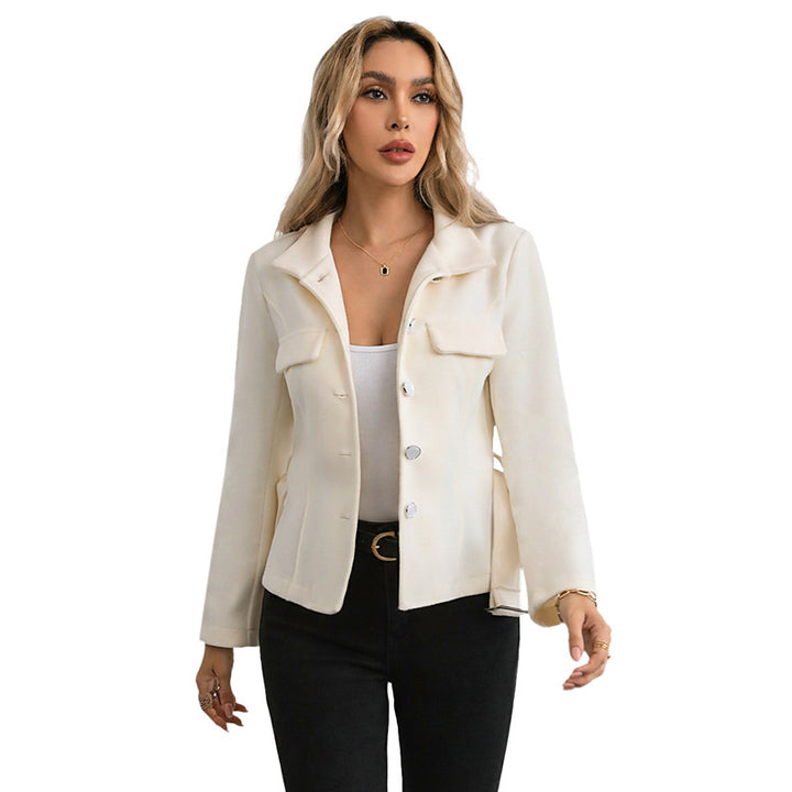 Damen elegante Blazerjacke mit Gürtel und aufgesetzten Taschen Drune
