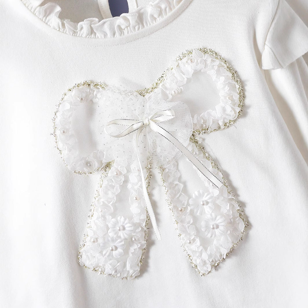 Damen Langarmshirt mit verspieltem Rüschendesign und dekorativem Blumenmotiv Drune