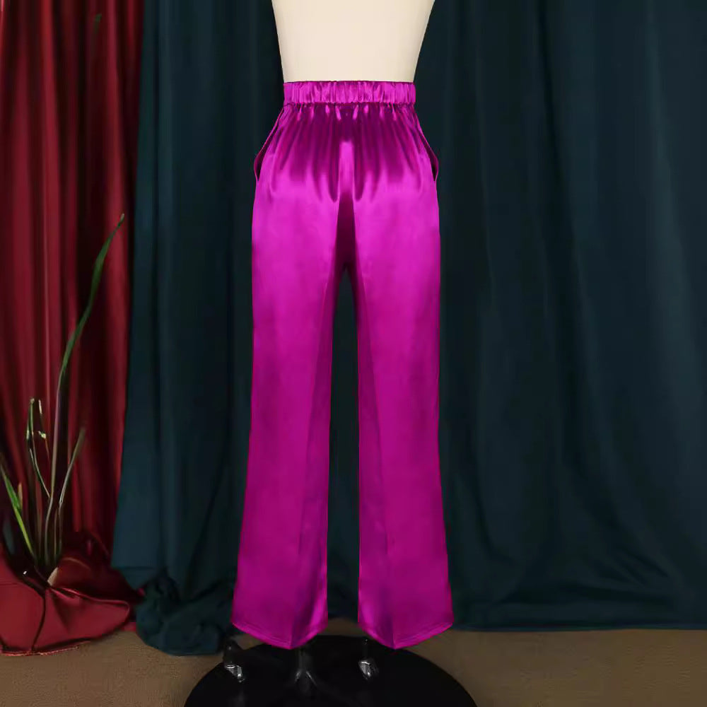 Damen elegante Satin-Hose mit weitem Schnitt Drune