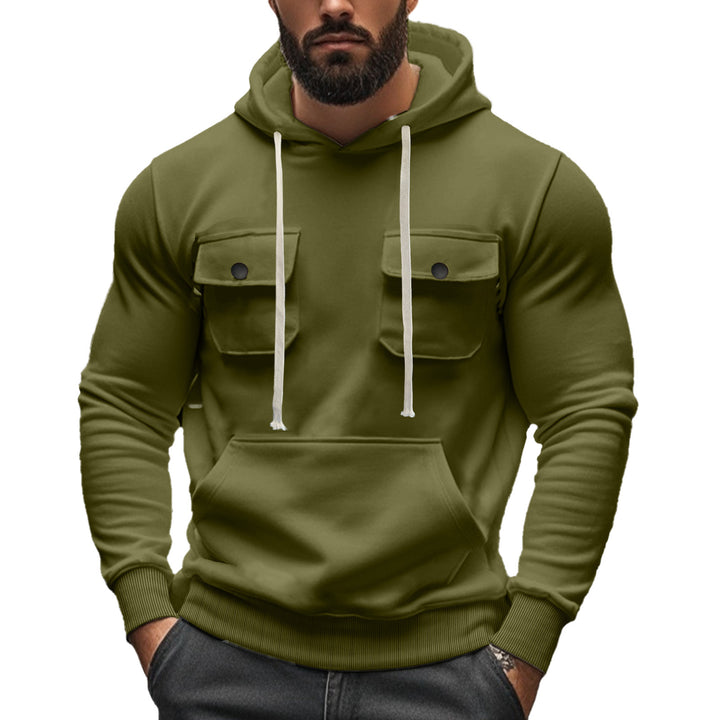 Herren nan sportiver Kapuzenpullover mit aufgesetzten Klappentaschen, Kängurutasche und schmalem Saum Drune