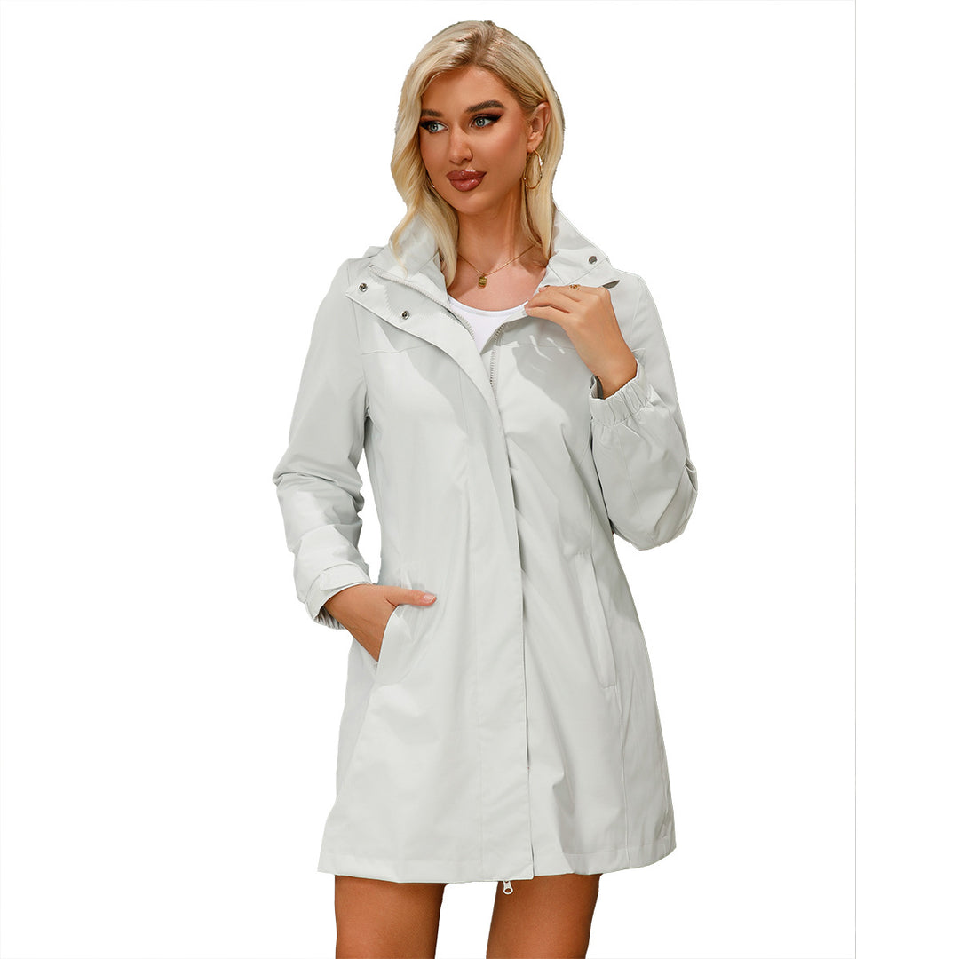 Damen funktionale Übergangsjacke mit verstellbarem Kapuzenkragen und praktischen Taschen Drune