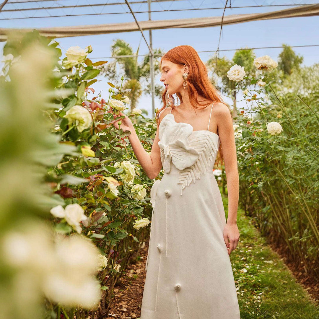 Damen Midi-Kleid mit kunstvollen Rüschendetails und verstellbaren Spaghettiträgern Drune