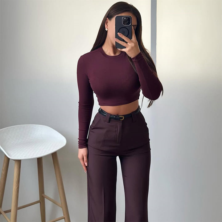 Damen Cropped Langarmoberteil mit weit geschnittenen Hosen Drune