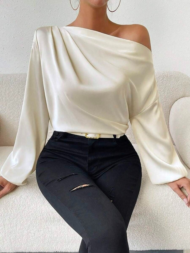 Damen Satin-Oberteil mit asymmetrischem Ausschnitt und fließendem Schnitt Drune