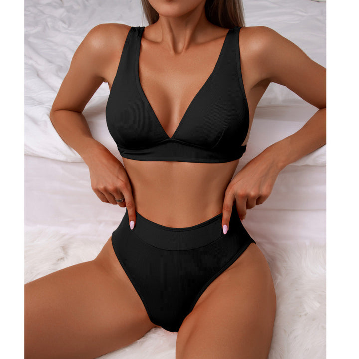 Damen Hoch geschnittener Bikini mit atmungsaktivem Oberteil und elastischem Bund Drune