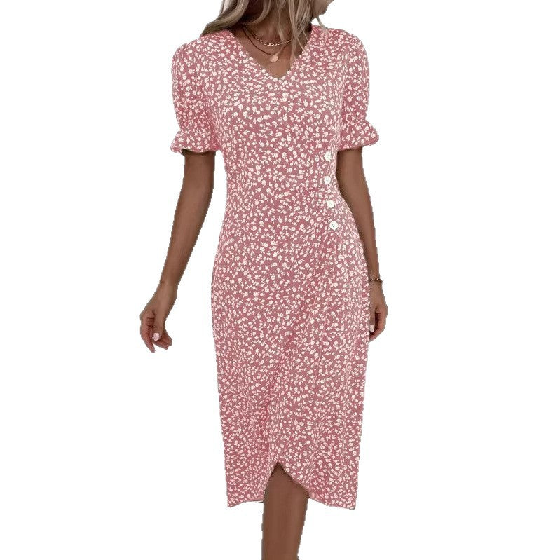 Damen Midikleid mit floralen Mustern und schmeichelndem V-Ausschnitt Drune