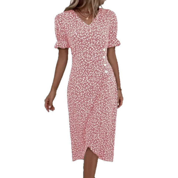 Damen Midikleid mit floralen Mustern und schmeichelndem V-Ausschnitt Drune